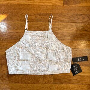 Lulus Petals on the Wind Ivory Lace Crop Top - Size Large NWT